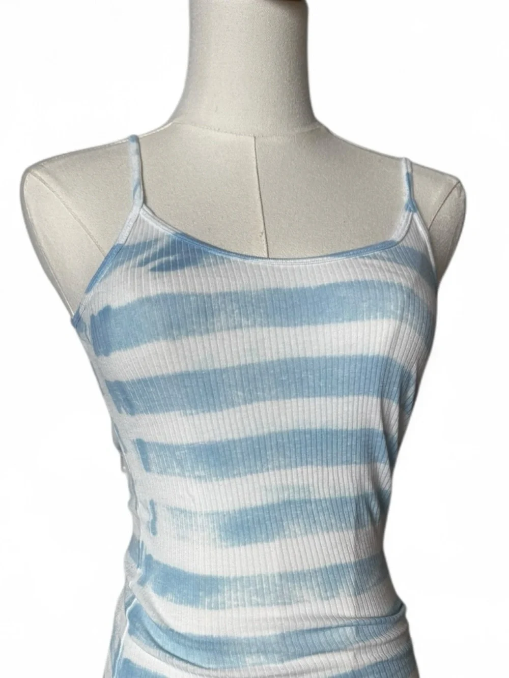Michael Stars Ribbed Scoop Neck Tank Top in White/Light Blue Stripe - Picture 2 of 9